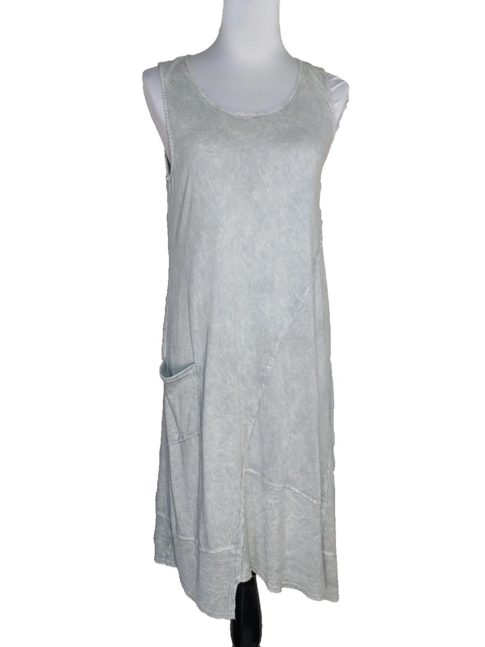 Chalet et ceci Lagenlook A-Line Flowy Asymmetrical Dress Pocket Boho Hemp Cotton